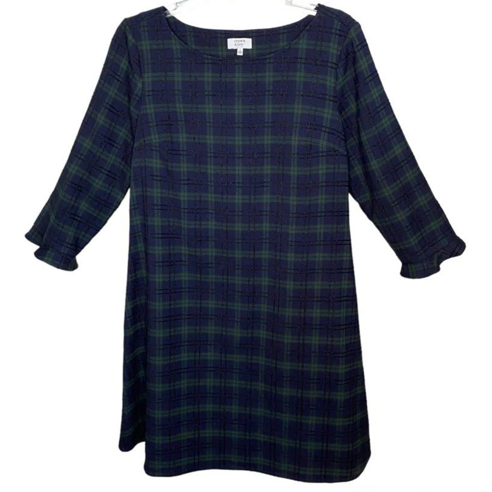 Women's Crown & Ivy Bow Back Tartan Plaid Holiday Christmas Dress Navy Small